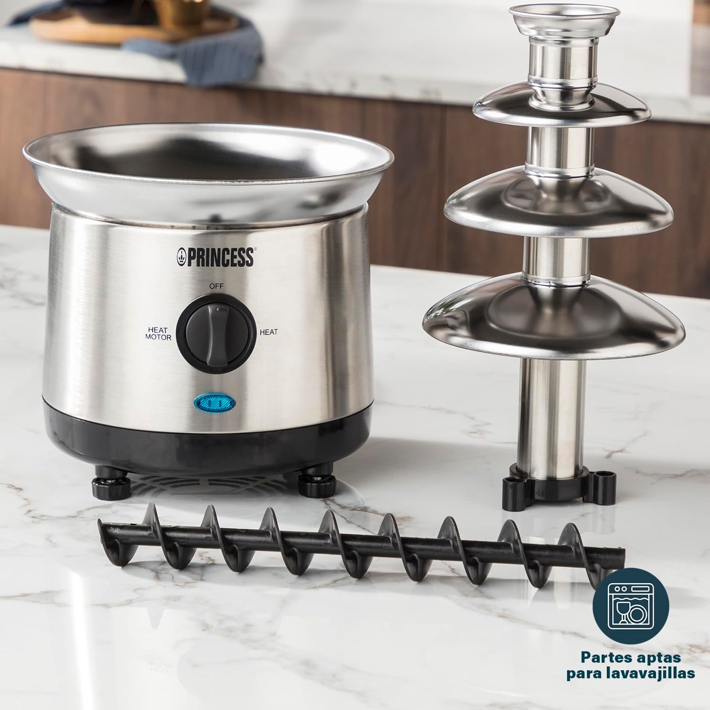 Princess Fuente de Chocolate XXL, 1.1 Litros, 4 Alturas, Acero Inoxidable, 190 W