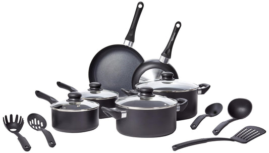 Juego de Utensilios de Cocina Antiadherentes, 15 Piezas, Negro