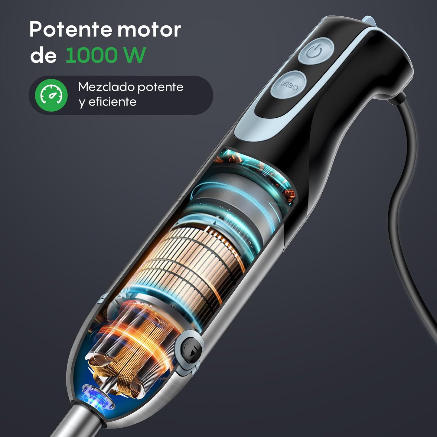FRESKO Batidora de Mano, 1000W, 12 Velocidades + TURBO, Acero Inoxidable, Incluye Vaso Medidor 700ml