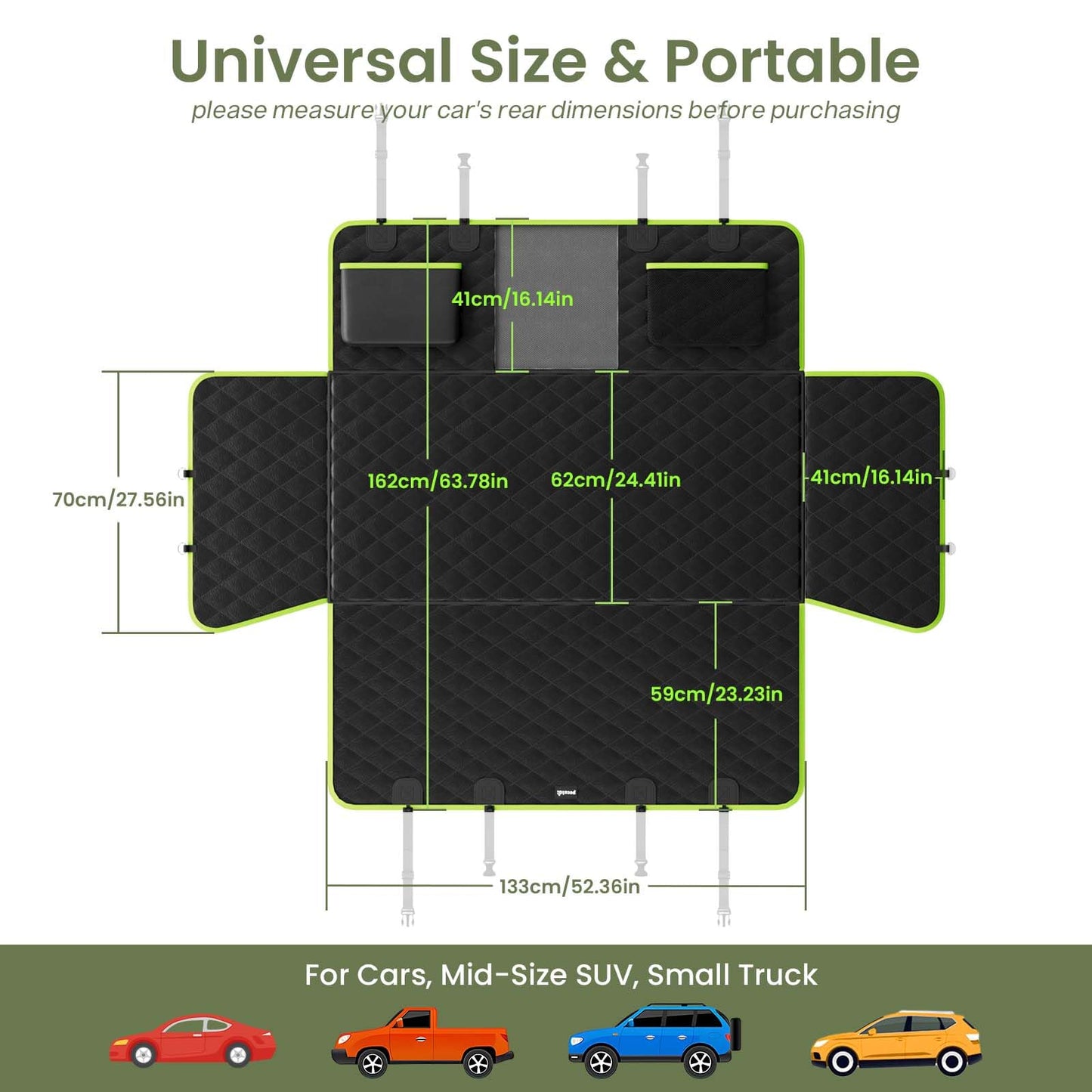 Pecute Funda Coche Perro, Fondo Duro, 3 en 1 (Funda/Extensor/Barrera), Impermeable, hasta 150 kg