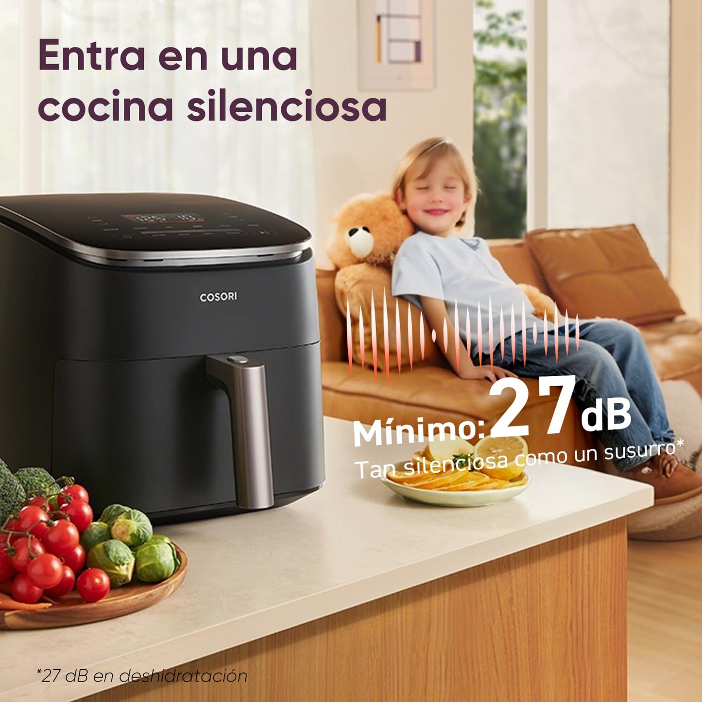 Cosori Freidora de Aire Turbo Blaze 6L, Interior Metálico, Motor DC Exclusivo, 46% Más Rápida, 30°C-230°C, Programas Completos, 27dB Silencioso