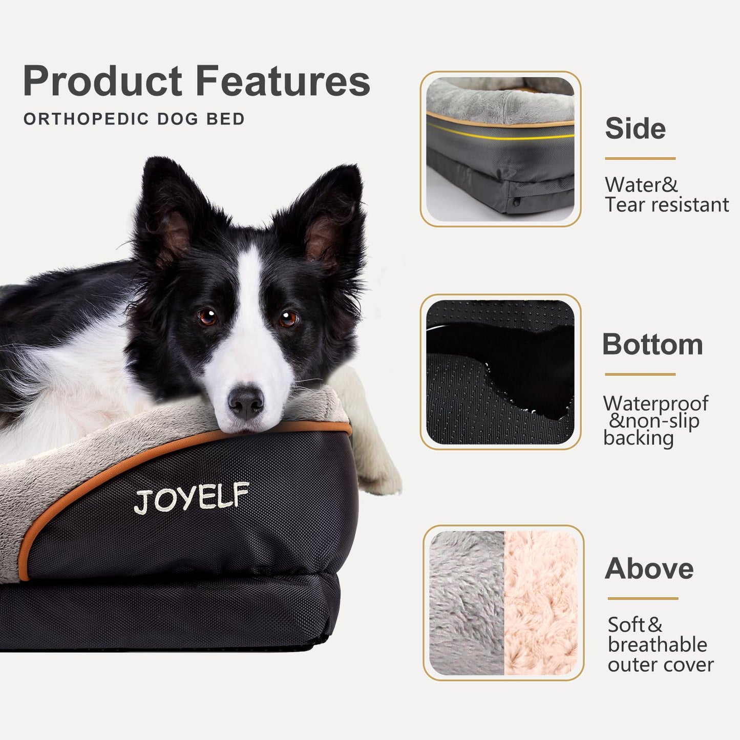 JOYELF Cama Mediana para Perros, Espuma Viscoelástica, Ortopédica y Sofá, Funda Extraíble Lavable, Incluye Juguete Chirriador