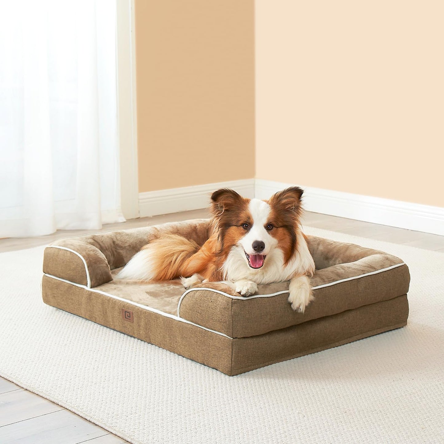 EHEYCIGA Cama Perro Grande (89x56x16cm), Colchón Impermeable Lavable, Espuma Viscoelástica, Sofá Desmontable, Camello