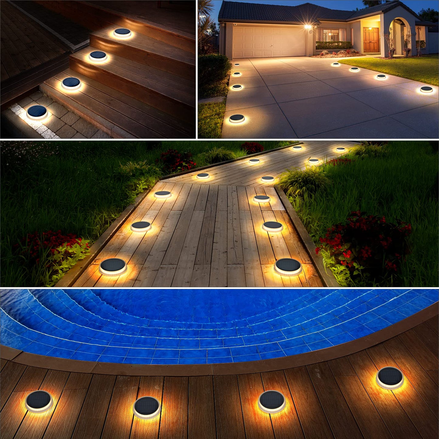 YiLaie Luces Solares Deck/Jardín, 24 LED, 360°, IP68 Impermeable, Blanco Cálido (4 Pack)