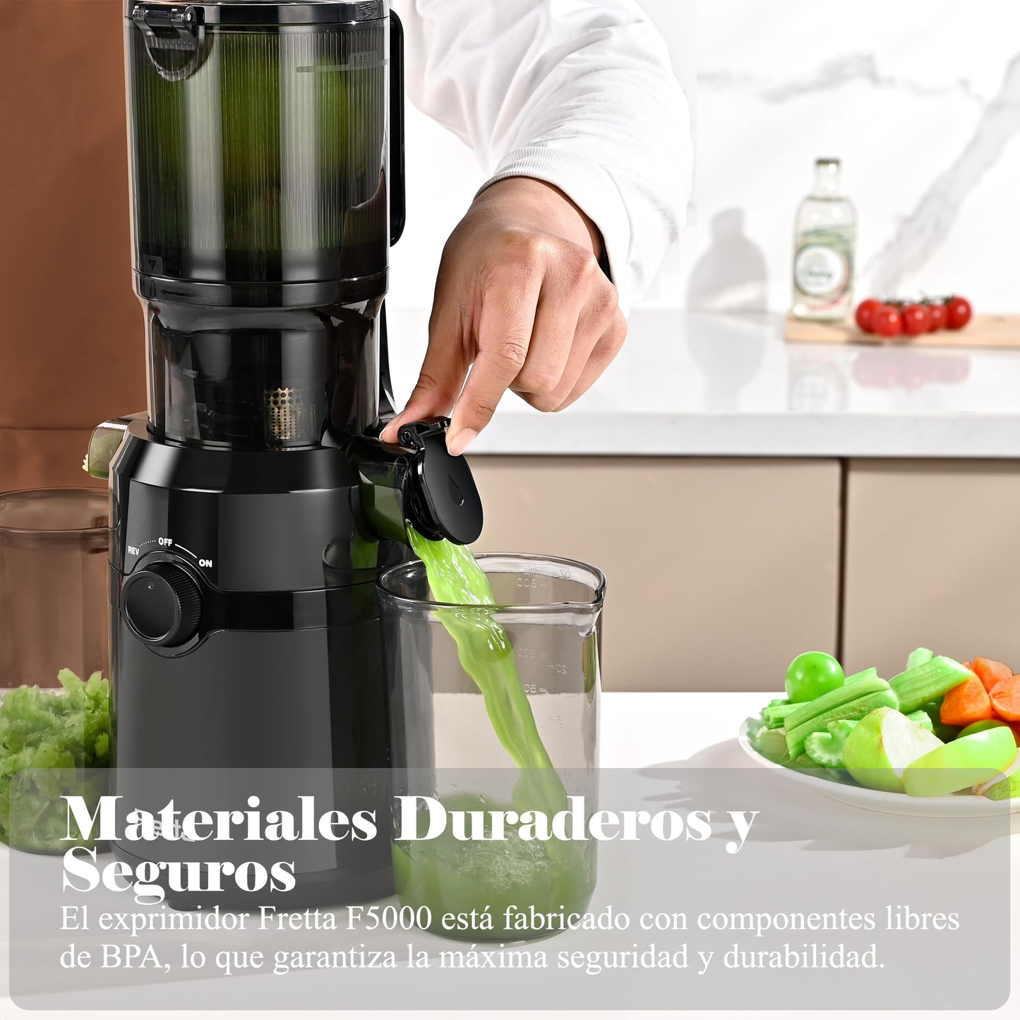 Fretta Extractor de Zumos (Licuadora Prensado en Frío), Apertura 108MM, 1L, 200W Slow Juicer, Fácil Limpieza, Negro
