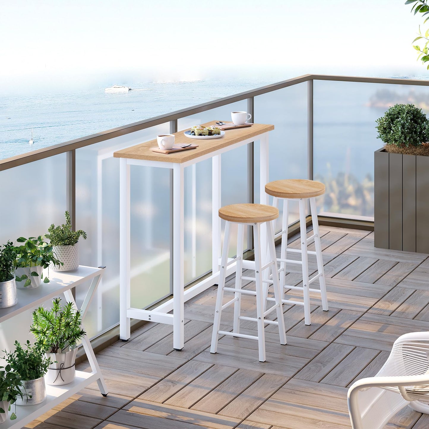 WOLTU Mesa de Bar/Bistro, Estructura Metálica, MDF, 120x40x100cm, Roble Brillante