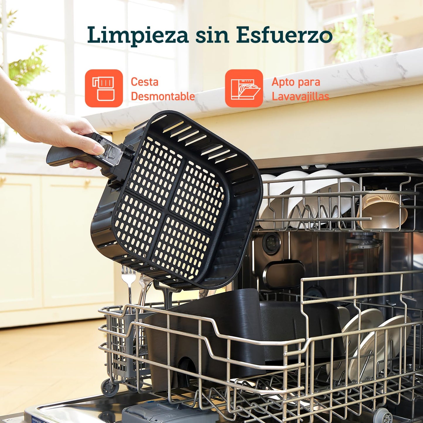 Cosori Freidora de Aire 5.5L, Interior Metรกlico, Calefacciรณn Uniforme, 100 Recetas, 1700W