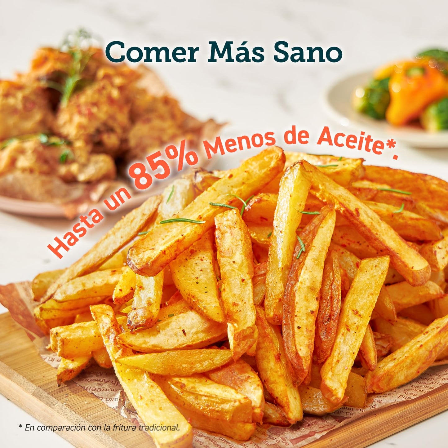 Cosori Freidora de Aire 5.5L, Interior Metรกlico, Calefacciรณn Uniforme, 100 Recetas, 1700W