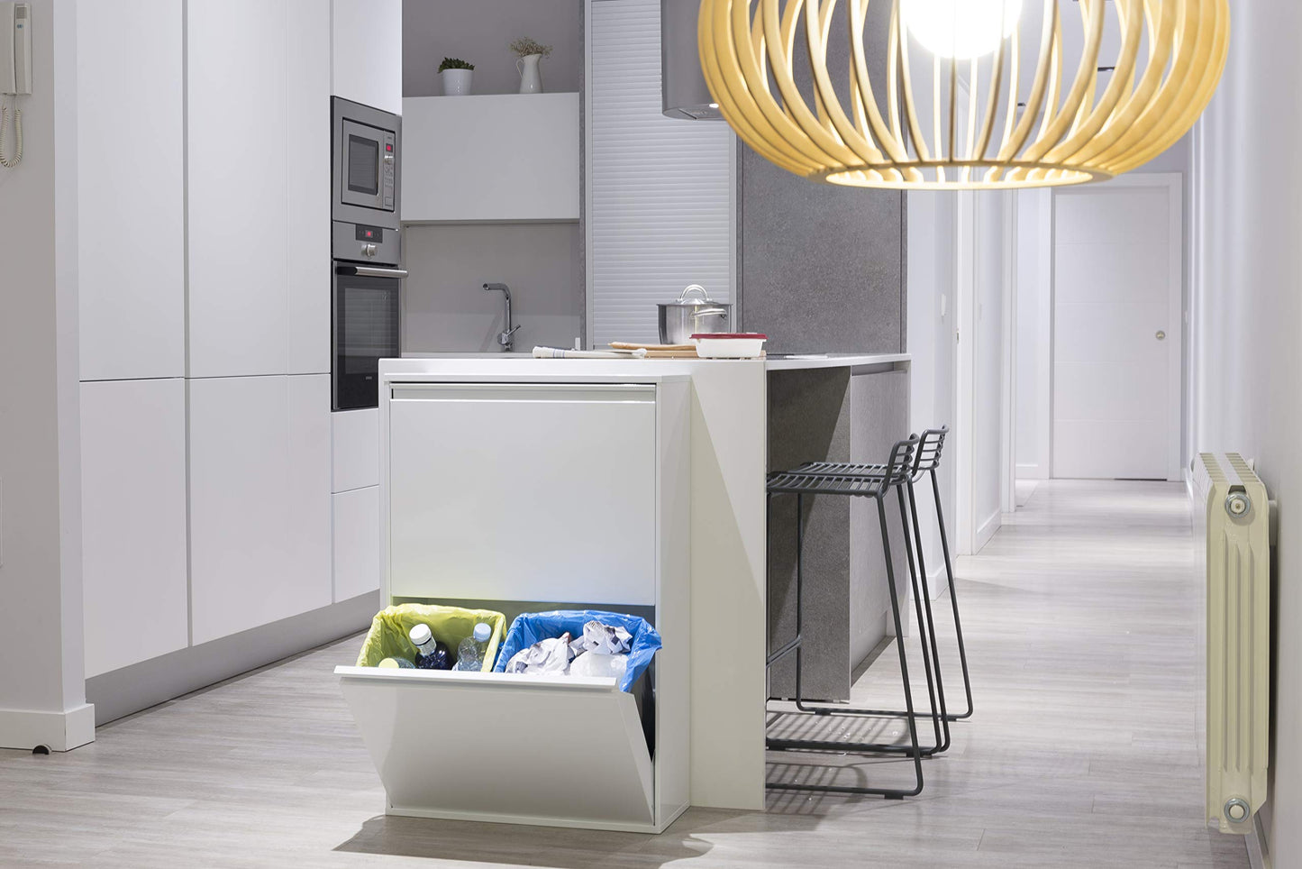 Arregui Cubo de Basura y Reciclaje de Acero, 4 Compartimentos (4x17 L / 68 L Total), para Cocina/Casa/Oficina, Blanco