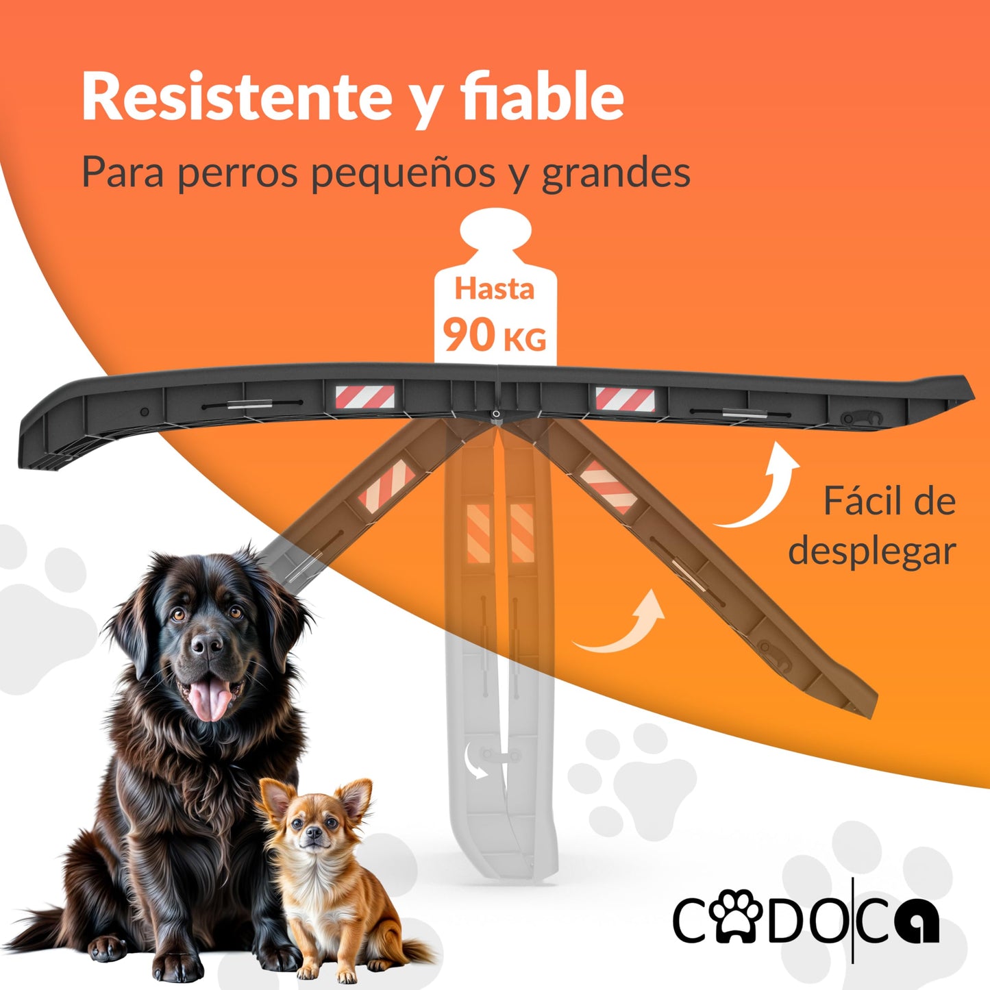 CADOCA® Rampa para Perros Coche, Plegable, 156x40cm, 90 KG Capacidad, Ligera, Antideslizante