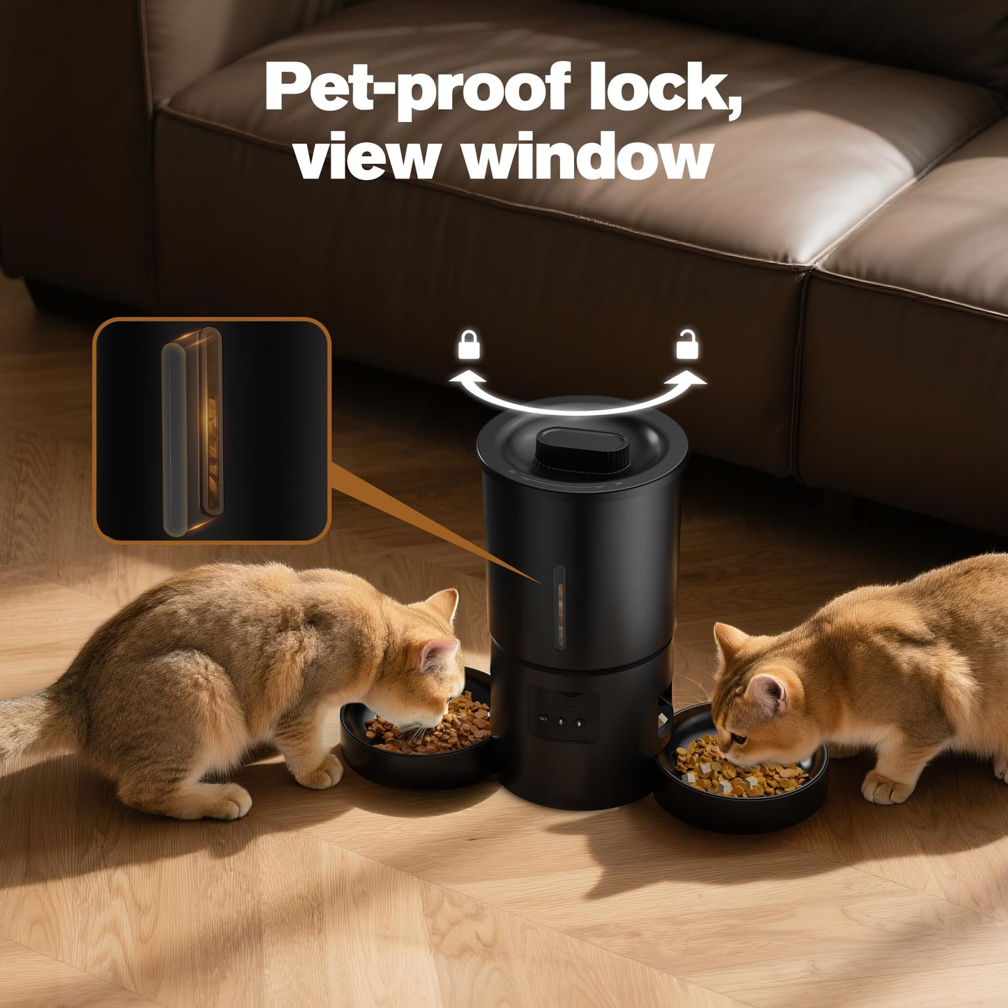 Comedero Gato Automático Doble & App, 5L Dispensador con WiFi 2.4G y Temporizador, para Múltiples Gatos/Perros, Negro