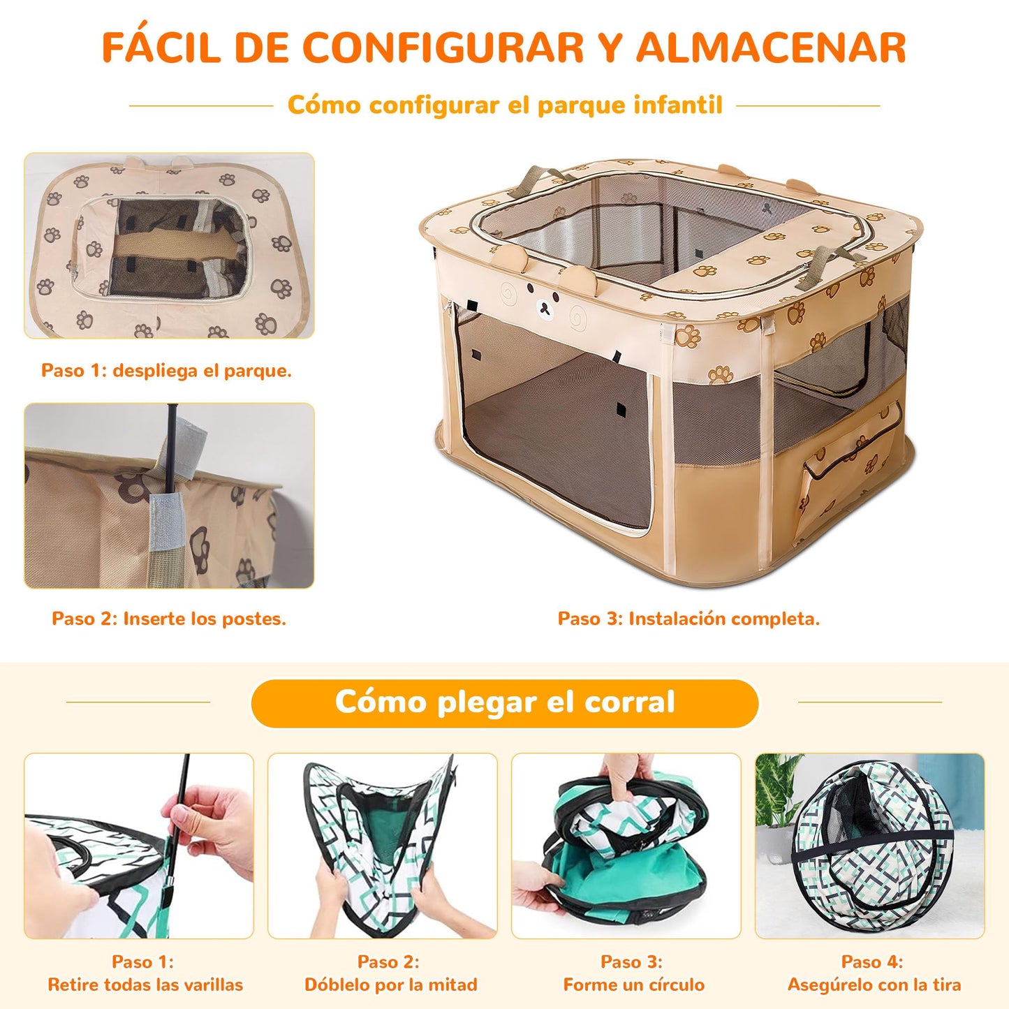 ALLSOPETS Parque/Recinto Plegable para Perros/Gatos, Portátil (Interior/Exterior/Viajes), XL