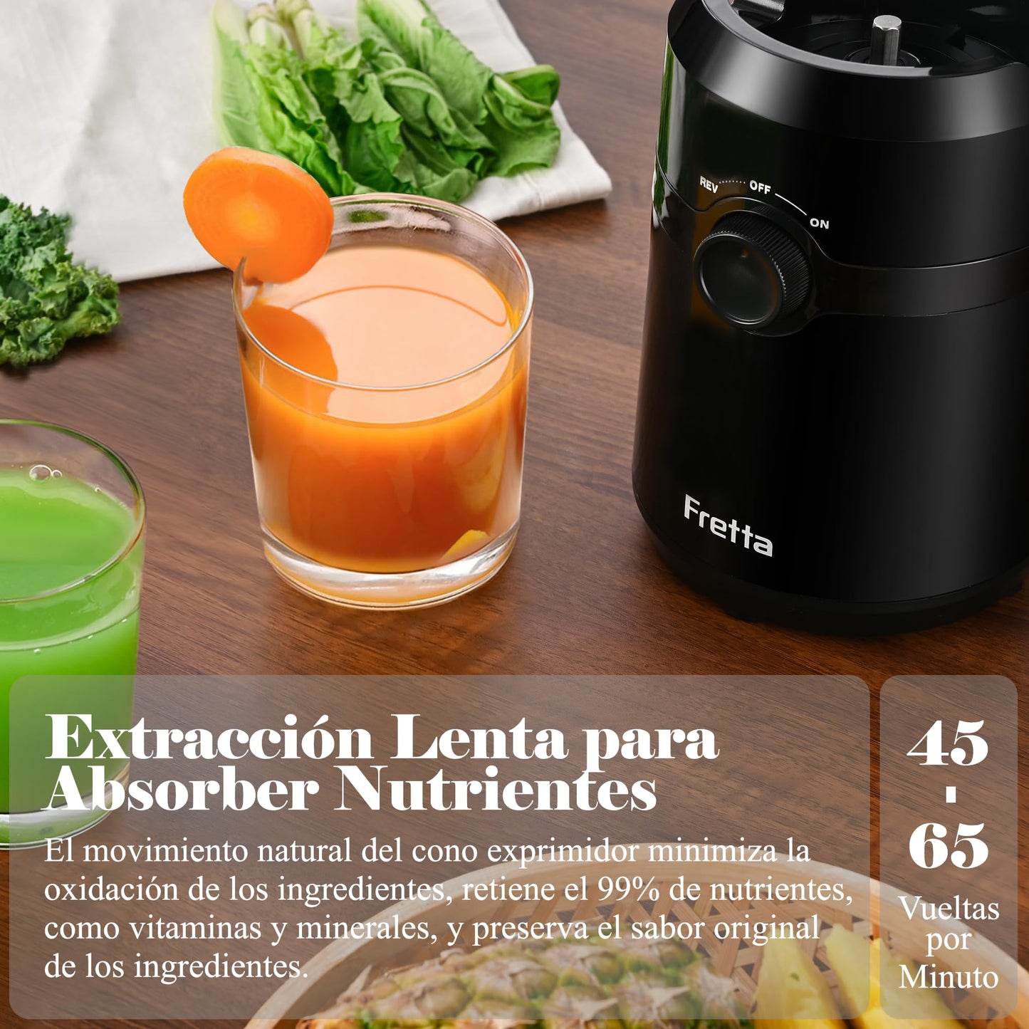 Fretta Extractor de Zumos (Licuadora Prensado en Frío), Apertura 108MM, 1L, 200W Slow Juicer, Fácil Limpieza, Negro
