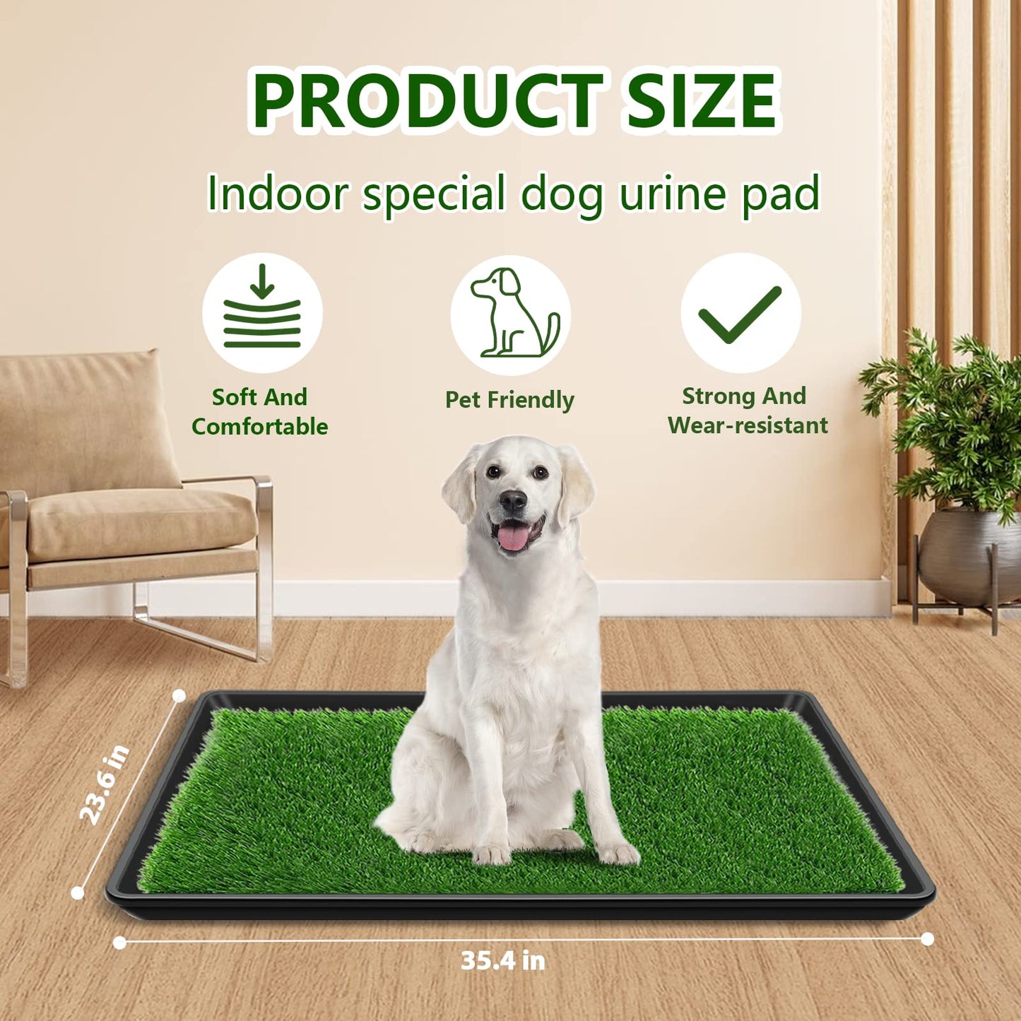 Embellbatt Inodoro para Perros (60x90cm), Pipican en Casa, Bandeja Empapadores, Césped Artificial con Bandeja, Tapete de Entrenamiento (Interior/Exterior)