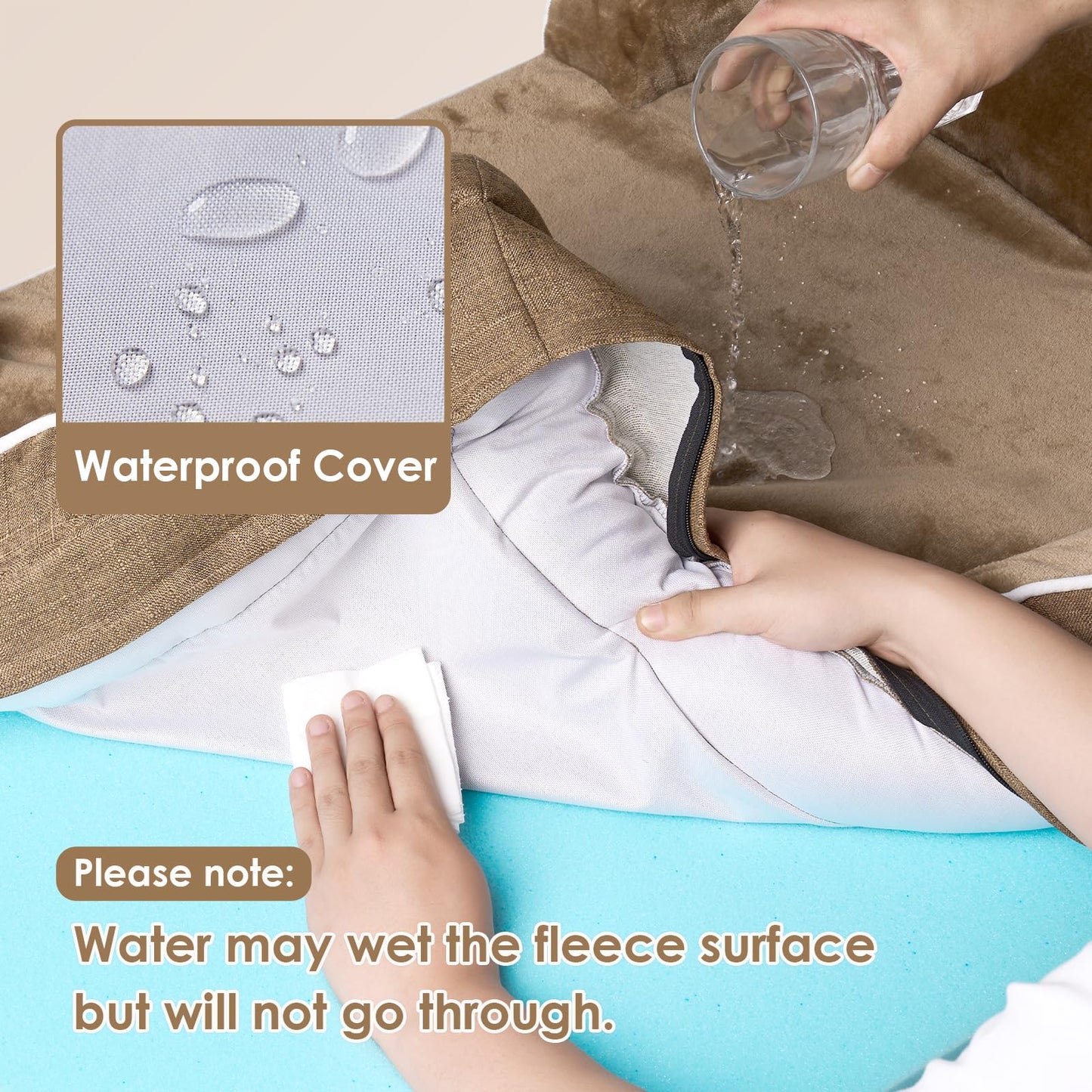 EHEYCIGA Cama Perro Grande (89x56x16cm), Colchón Impermeable Lavable, Espuma Viscoelástica, Sofá Desmontable, Camello