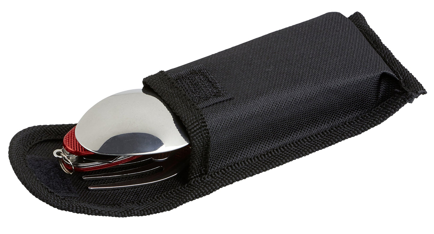 OUTDOOR FREAKZ Cubiertos Plegables para Cámping, Acero Inoxidable, con Bolsa de Neopreno