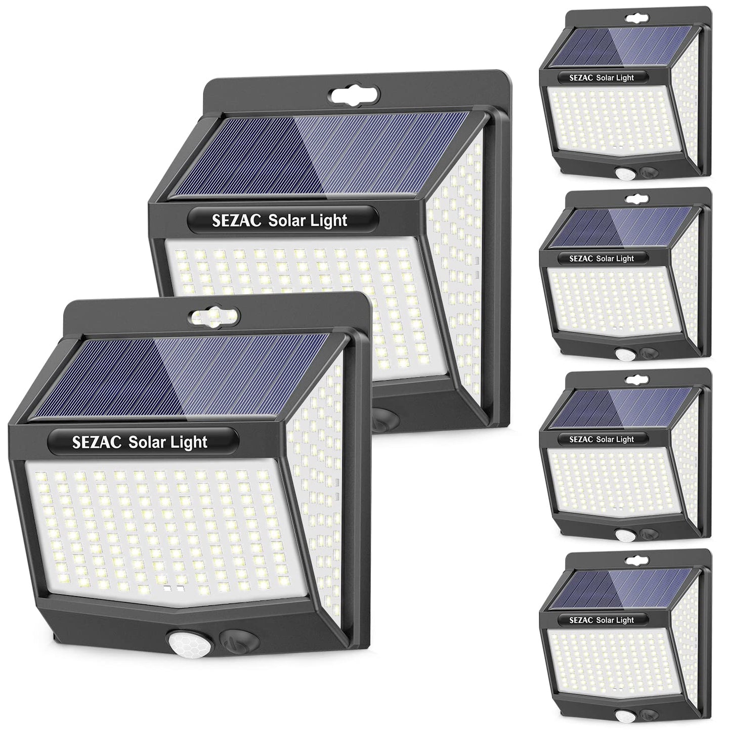 SEZAC Luz Solar Exterior (6 Paq.), 3 Modos, 270°, Sensor de Movimiento, IP65