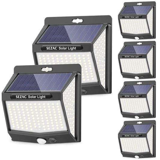 SEZAC Luz Solar Exterior (6 Paq.), 3 Modos, 270°, Sensor de Movimiento, IP65