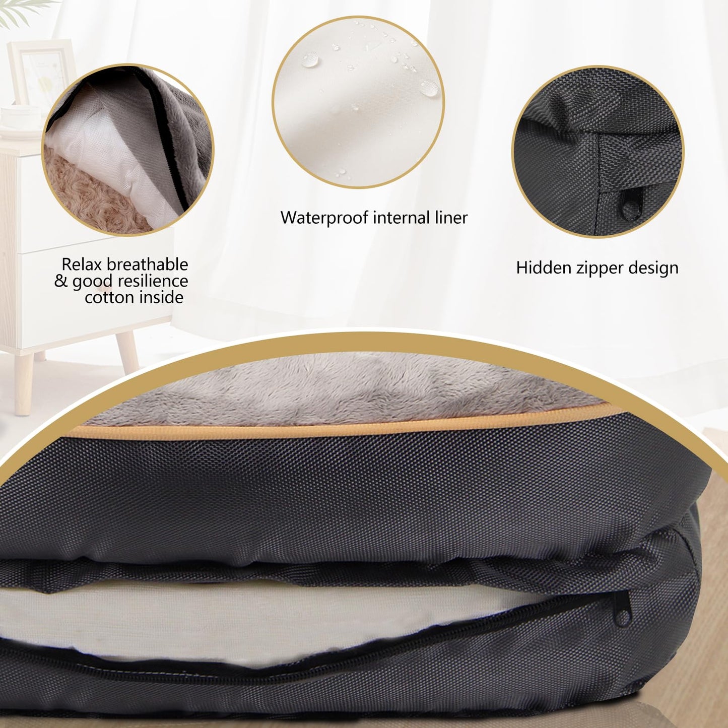 JOYELF Cama Mediana para Perros, Espuma Viscoelástica, Ortopédica y Sofá, Funda Extraíble Lavable, Incluye Juguete Chirriador