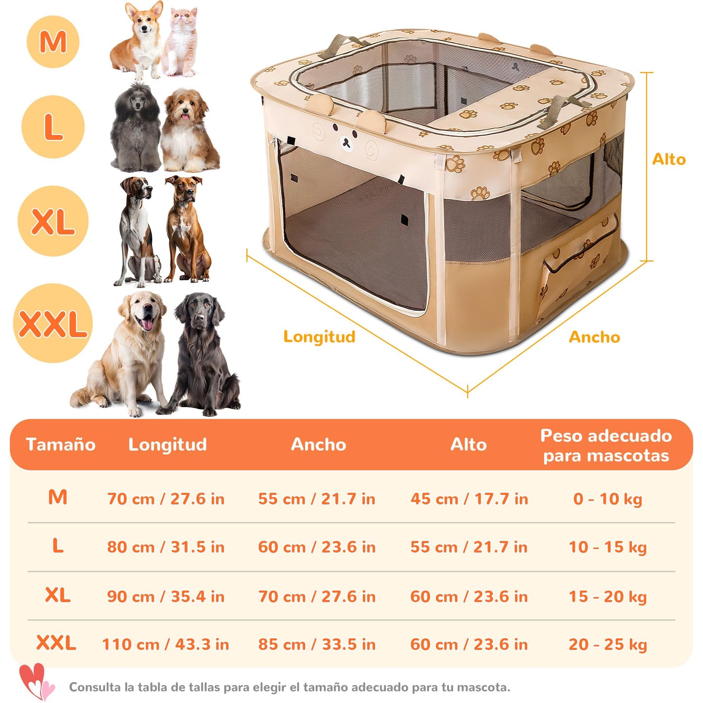 ALLSOPETS Parque/Recinto Plegable para Perros/Gatos, Portátil (Interior/Exterior/Viajes), XL