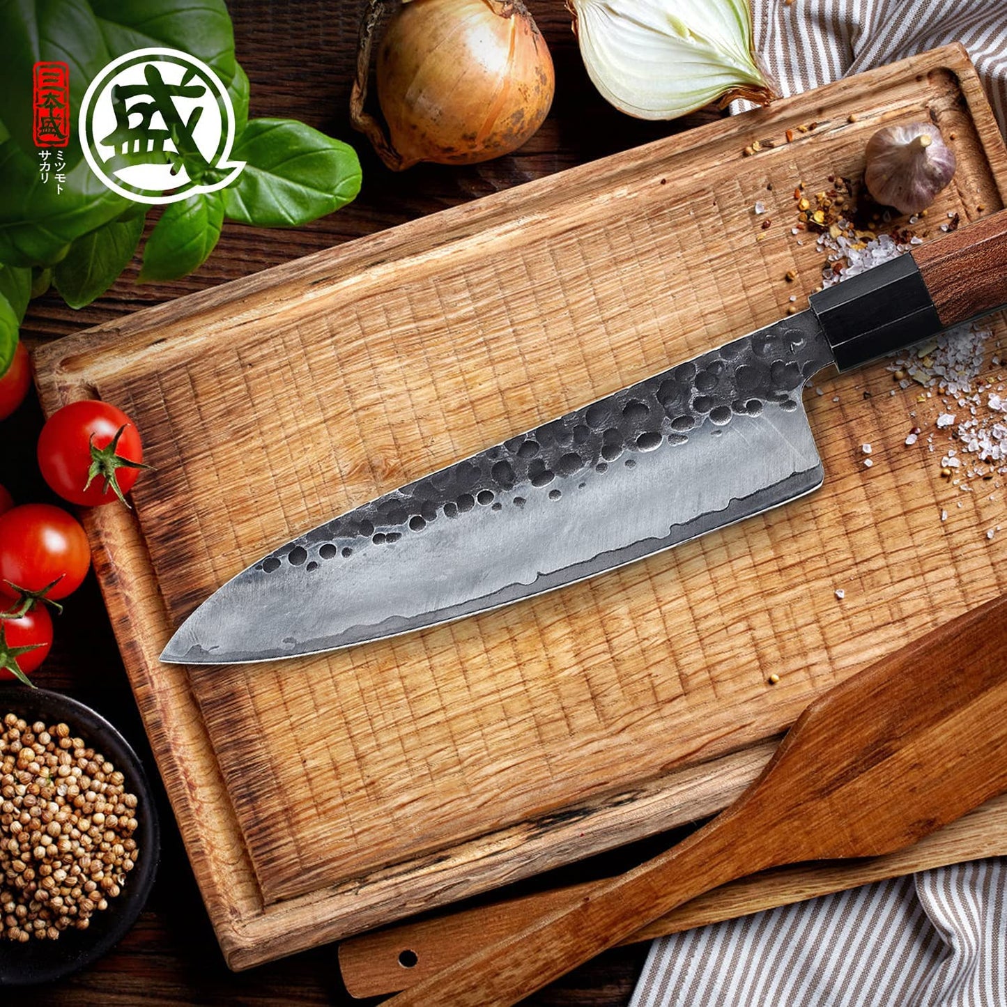 MITSUMOTO SAKARI Cuchillo Gyuto (20 cm), Japonés, Acero Alto Carbono, Forjado a Mano