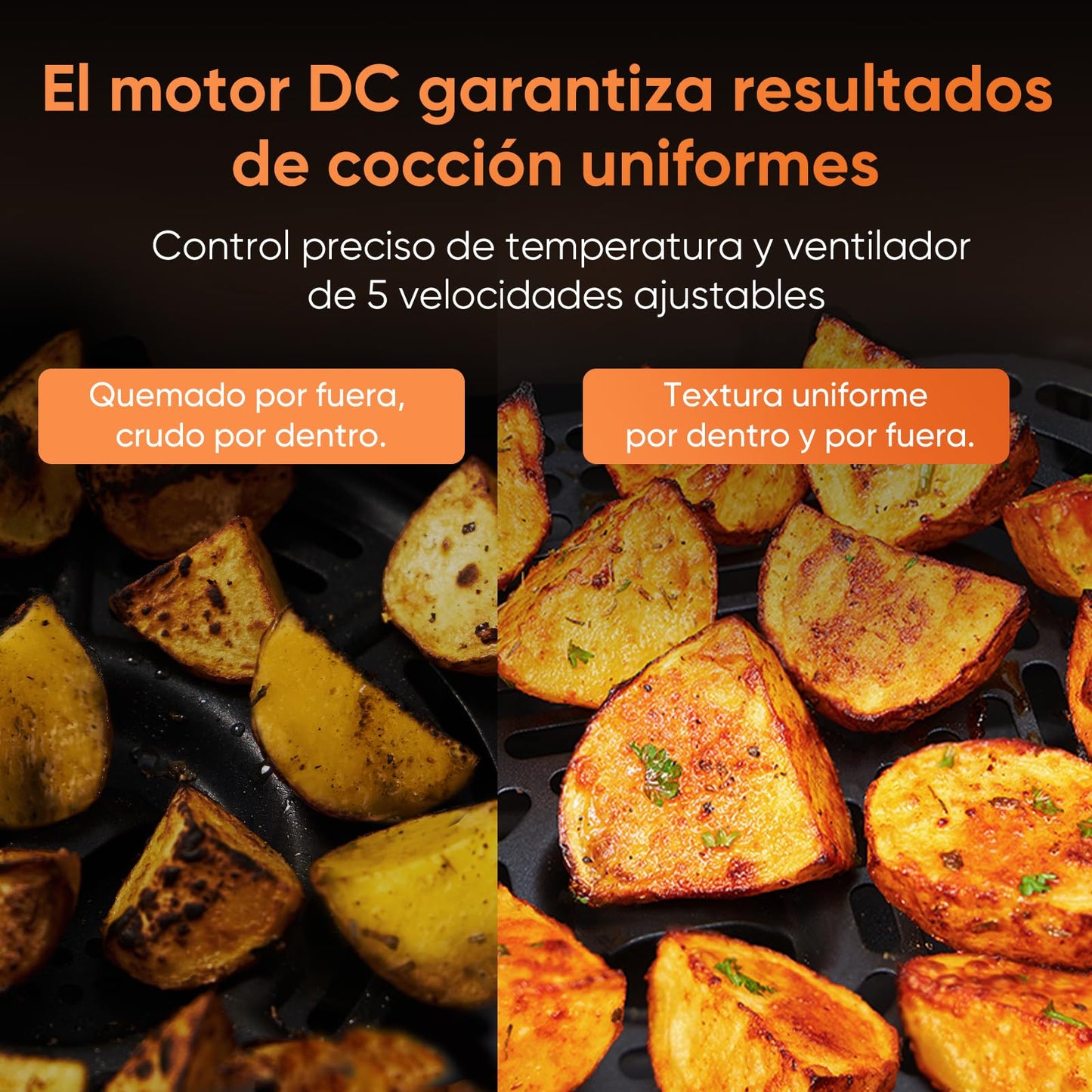 Cosori Freidora de Aire Turbo Blaze 6L, Interior Metálico, Motor DC Exclusivo, 46% Más Rápida, 30°C-230°C, Programas Completos, 27dB Silencioso
