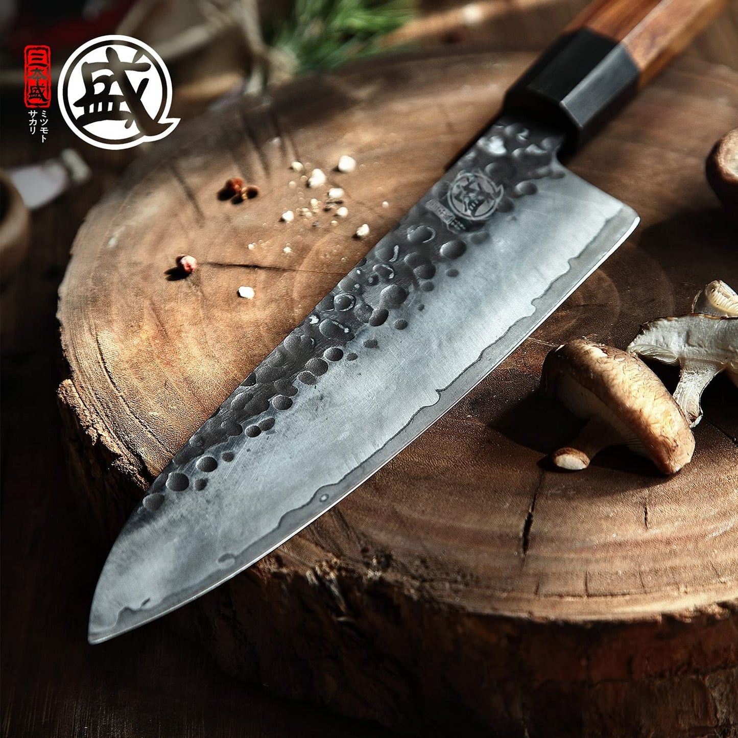 MITSUMOTO SAKARI Cuchillo Gyuto (20 cm), Japonés, Acero Alto Carbono, Forjado a Mano