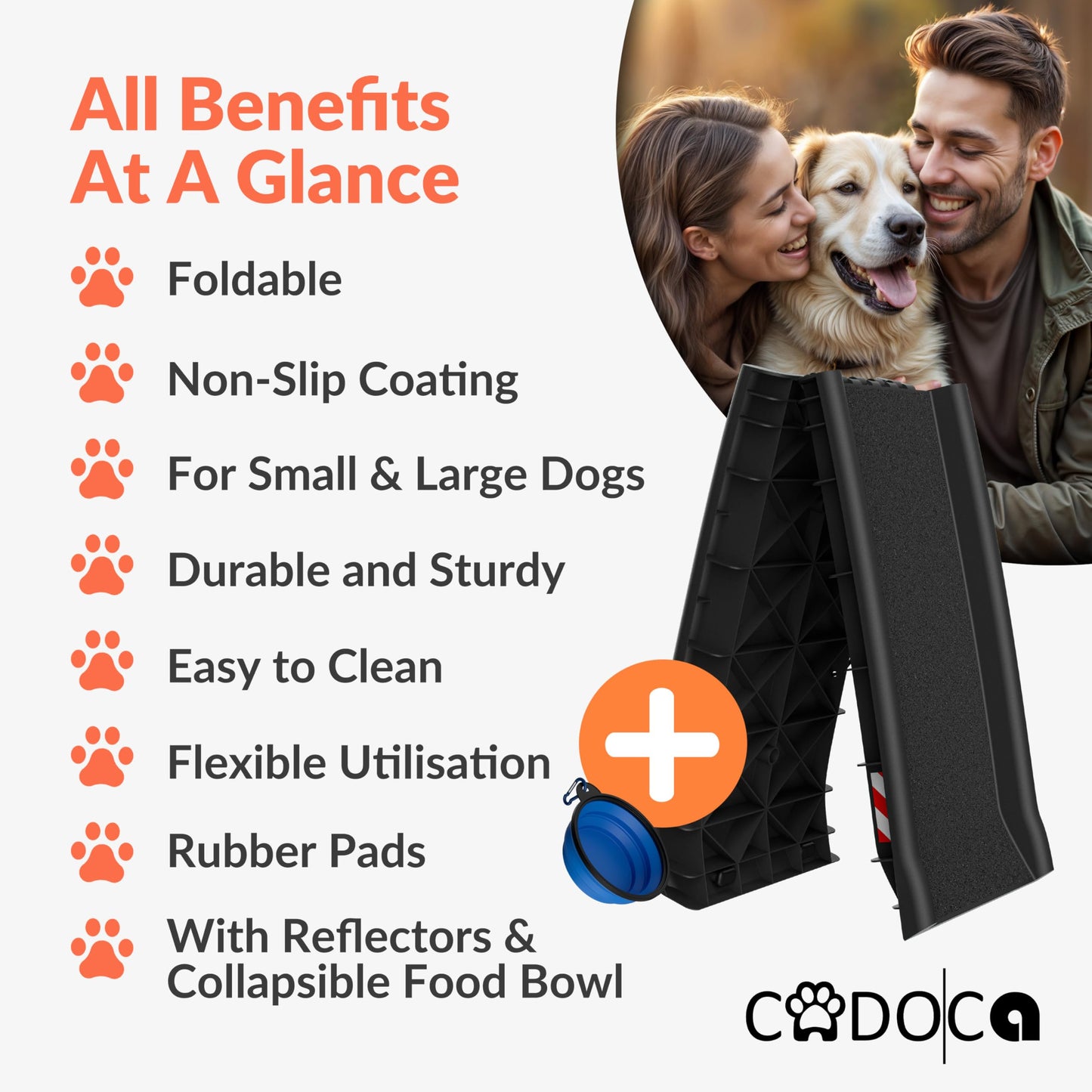 CADOCA® Rampa para Perros Coche, Plegable, 156x40cm, 90 KG Capacidad, Ligera, Antideslizante