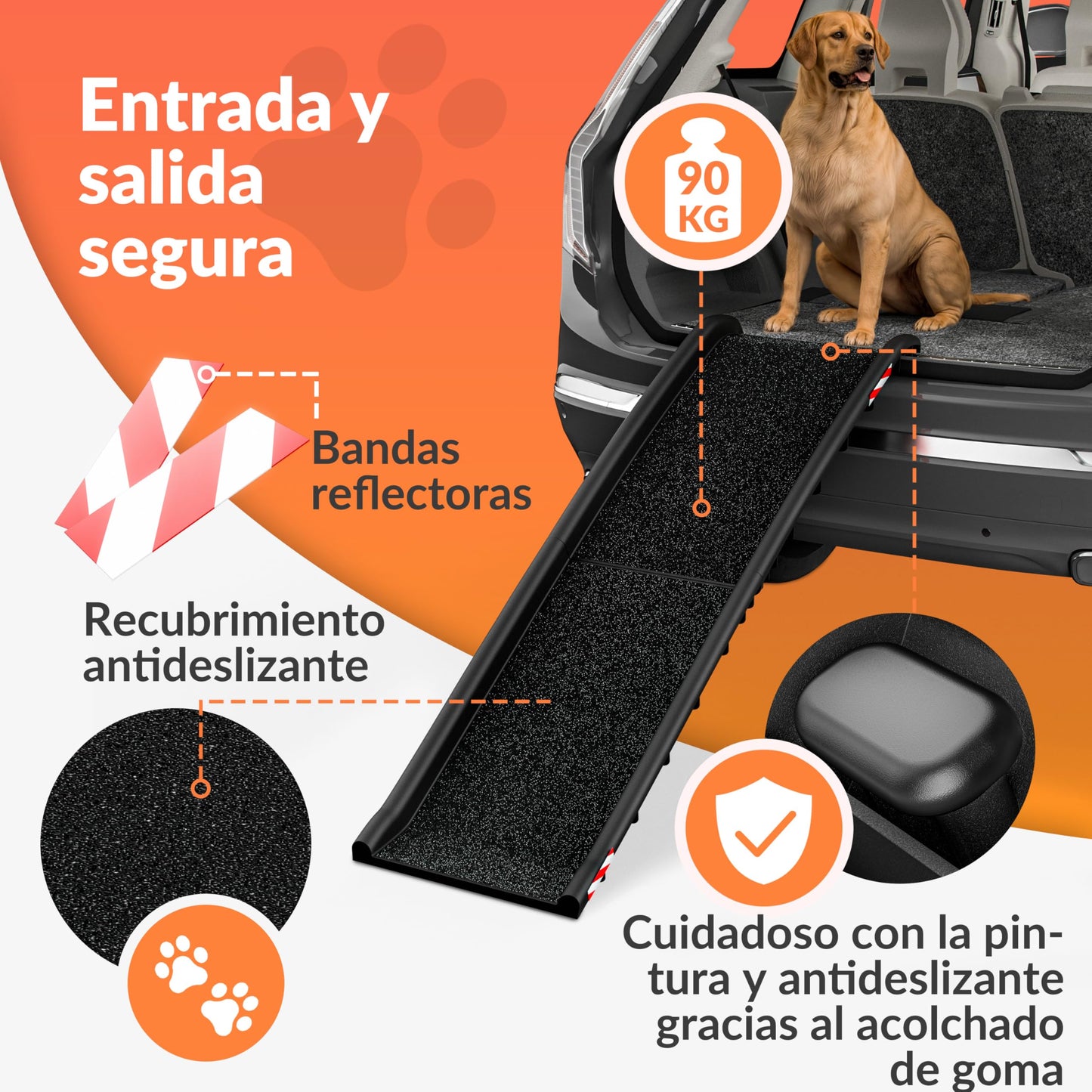 CADOCA® Rampa para Perros Coche, Plegable, 156x40cm, 90 KG Capacidad, Ligera, Antideslizante