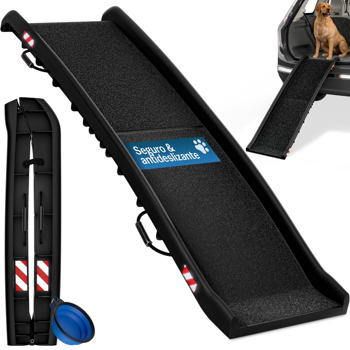 CADOCA® Rampa para Perros Coche, Plegable, 156x40cm, 90 KG Capacidad, Ligera, Antideslizante
