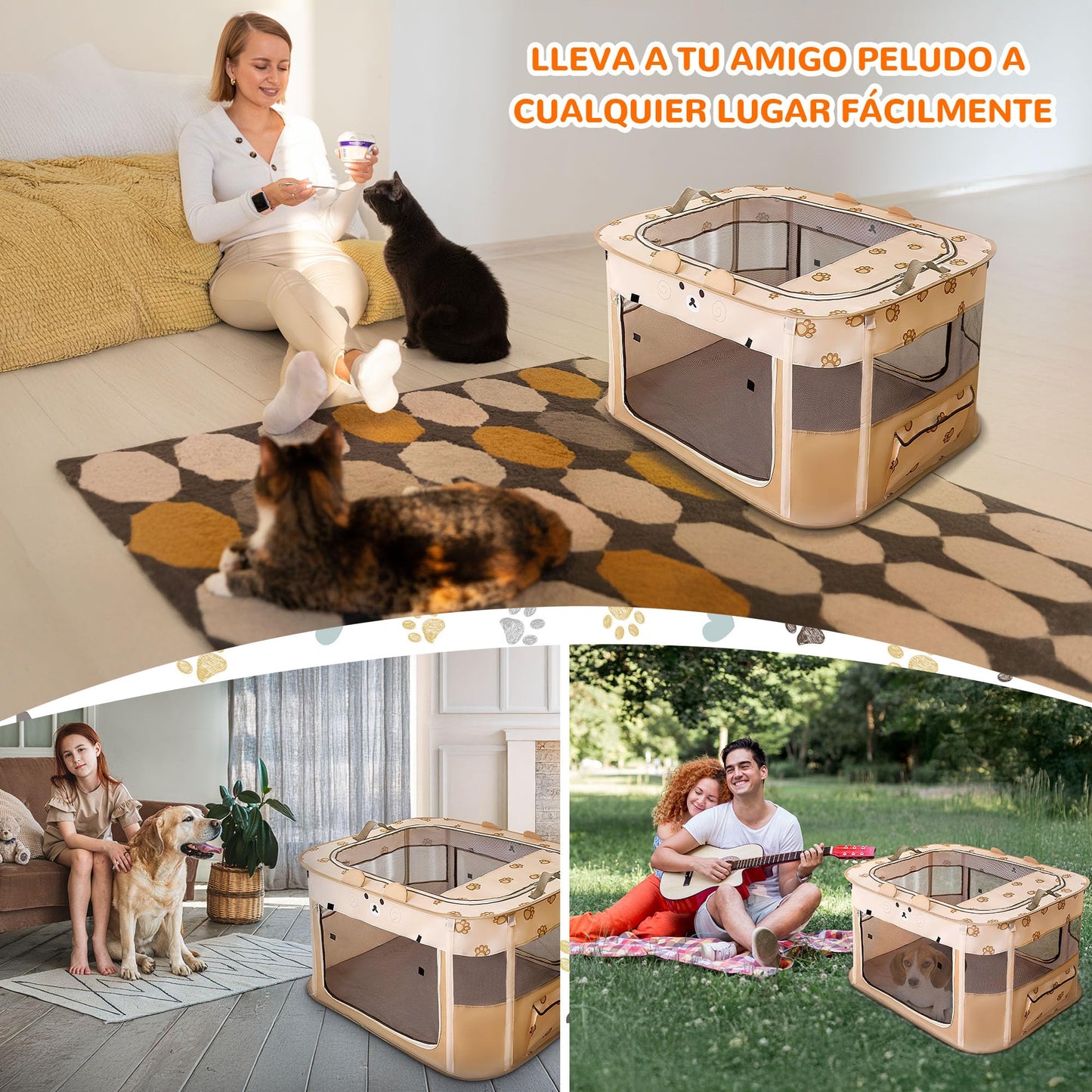 ALLSOPETS Parque/Recinto Plegable para Perros/Gatos, Portátil (Interior/Exterior/Viajes), XL