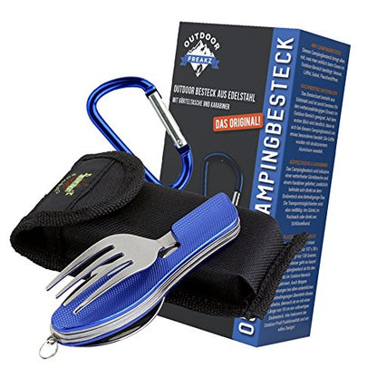 OUTDOOR FREAKZ Cubiertos Plegables para Cámping, Acero Inoxidable, con Bolsa de Neopreno