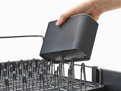 Joseph Joseph Escurridor Extensible en Acero Inoxidable, para Platos y Cubiertos, Bandeja de Drenaje Extraíble, Gris/Carbón