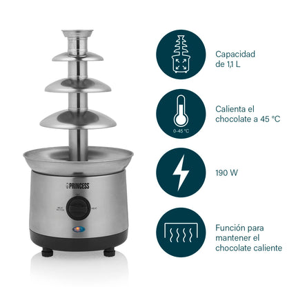 Princess Fuente de Chocolate XXL, 1.1 Litros, 4 Alturas, Acero Inoxidable, 190 W