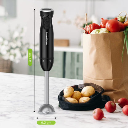 Bonsenkitchen Batidora de Mano, Acero Inoxidable 1000 W, Velocidades Variables, para Sopa, Batidos, Puré, Negro