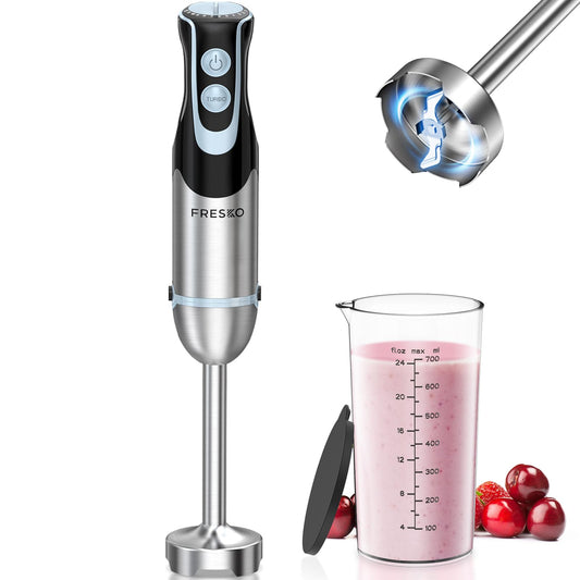 FRESKO Batidora de Mano, 1000W, 12 Velocidades + TURBO, Acero Inoxidable, Incluye Vaso Medidor 700ml