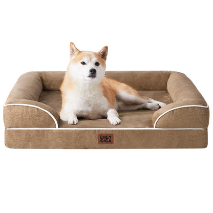 EHEYCIGA Cama Perro Grande (89x56x16cm), Colchón Impermeable Lavable, Espuma Viscoelástica, Sofá Desmontable, Camello