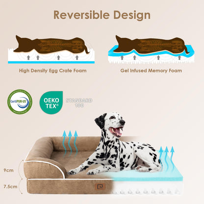 EHEYCIGA Cama Perro Grande (89x56x16cm), Colchón Impermeable Lavable, Espuma Viscoelástica, Sofá Desmontable, Camello
