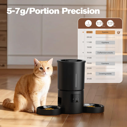 Comedero Gato Automático Doble & App, 5L Dispensador con WiFi 2.4G y Temporizador, para Múltiples Gatos/Perros, Negro