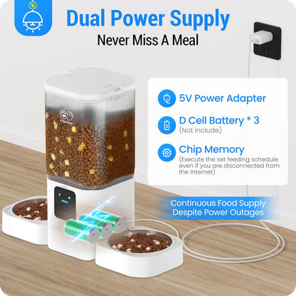 Frienhund Comedero Automático Doble, WiFi 5G, 7L, Compatible con Alexa