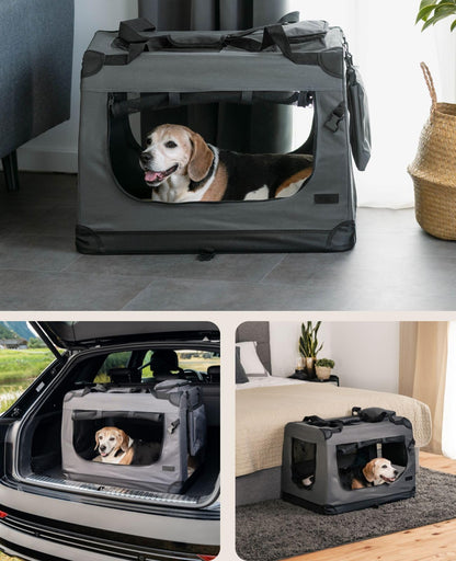 lionto Transportín Plegable para Perros, Bolsa Transportín/Autobox, 70x52x50 cm (Talla L), Gris
