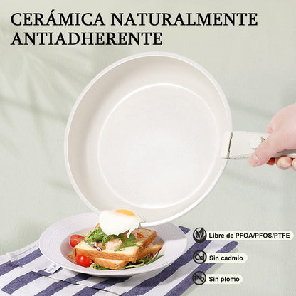 GiPP Juego de Ollas/Sartenes Cerámicas 11 Piezas, Anti-adherente, Mangos Desmontables, Inducción/Horno/Lavavajillas