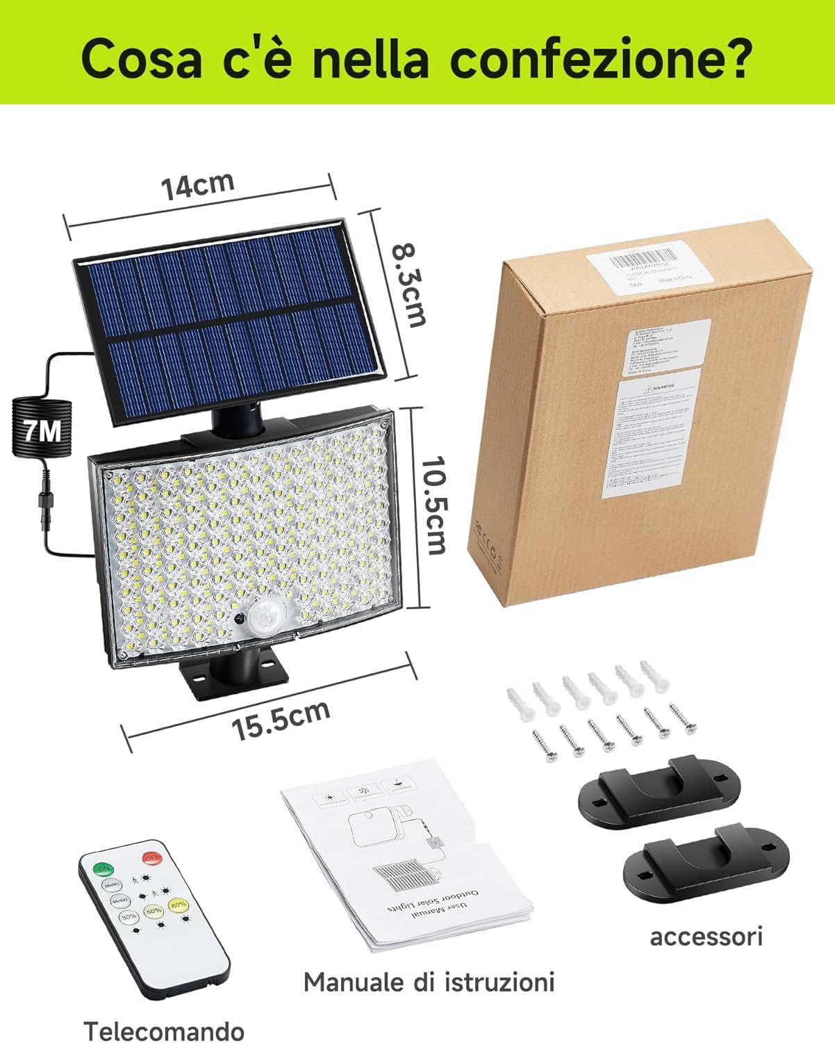 COOLNIGHT Focos Solares Led Exterior, 268 LED, 5 Modos, Control Remoto, IP65, Sensor de Movimiento