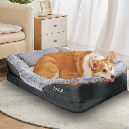 JOYELF Cama Mediana para Perros, Espuma Viscoelástica, Ortopédica y Sofá, Funda Extraíble Lavable, Incluye Juguete Chirriador