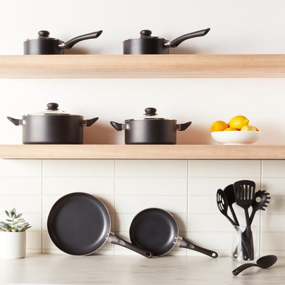Juego de Utensilios de Cocina Antiadherentes, 15 Piezas, Negro