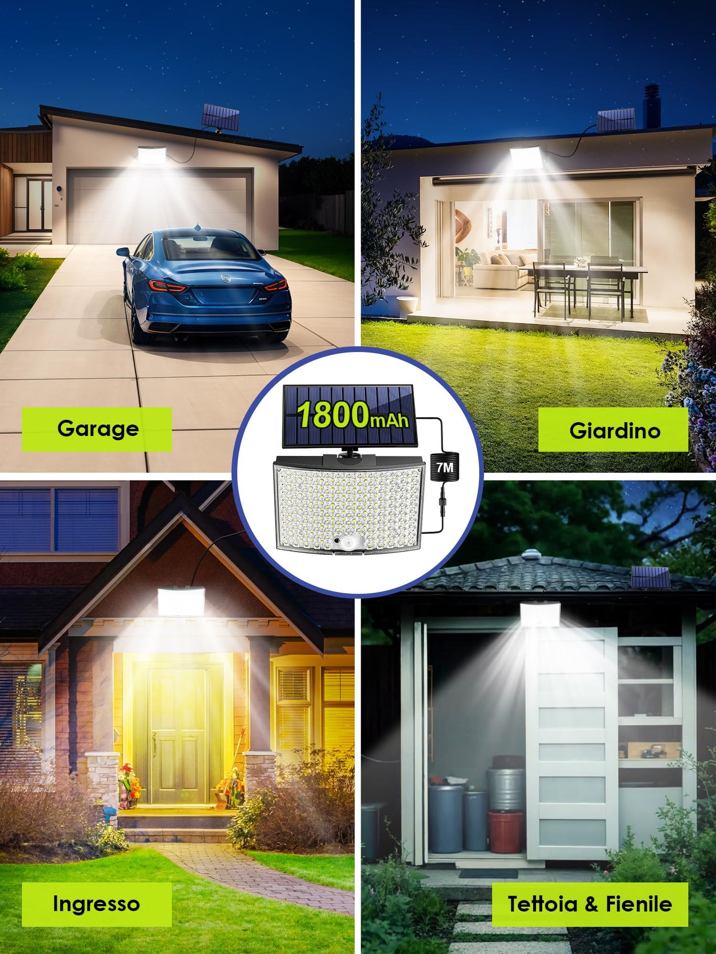 COOLNIGHT Focos Solares Led Exterior, 268 LED, 5 Modos, Control Remoto, IP65, Sensor de Movimiento